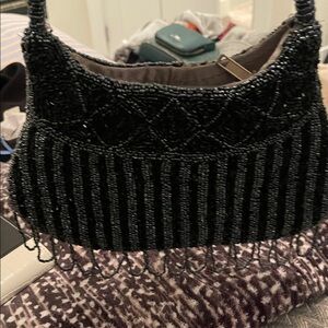 Elegant Black Beaded Fringe Wristlet Clutch